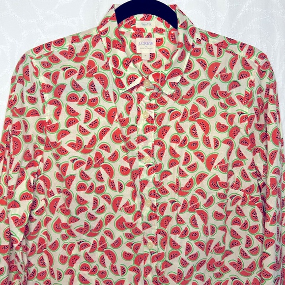 J CREW women’s medium button down front long sleeve Perfect Fit watermelon top - Picture 5 of 6
